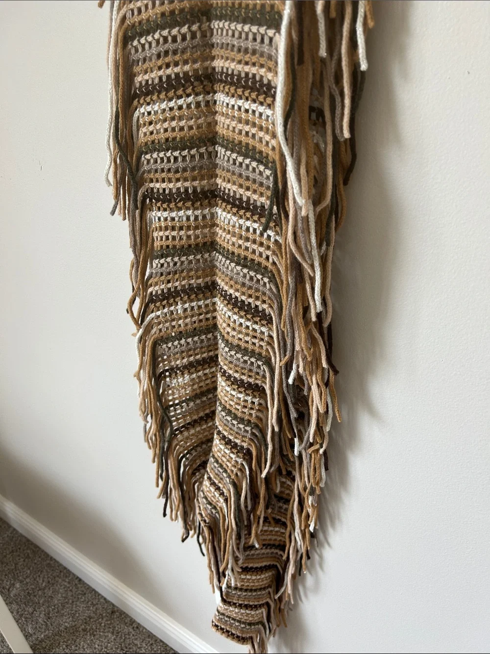 Nordstrom Striped Crochet Fringe 80” Scarf in Brown, Cream Metallic, Tan